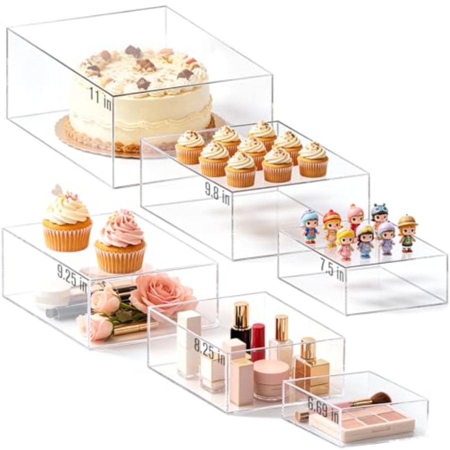 Display Risers Set - 6Pcs Clear Acrylic Risers Display Stands