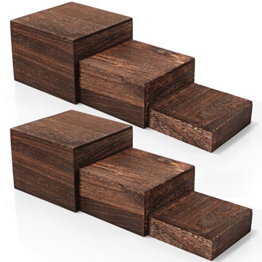 6 Pcs Wood Display Risers Rust – Display Risers Set recenzja i cena