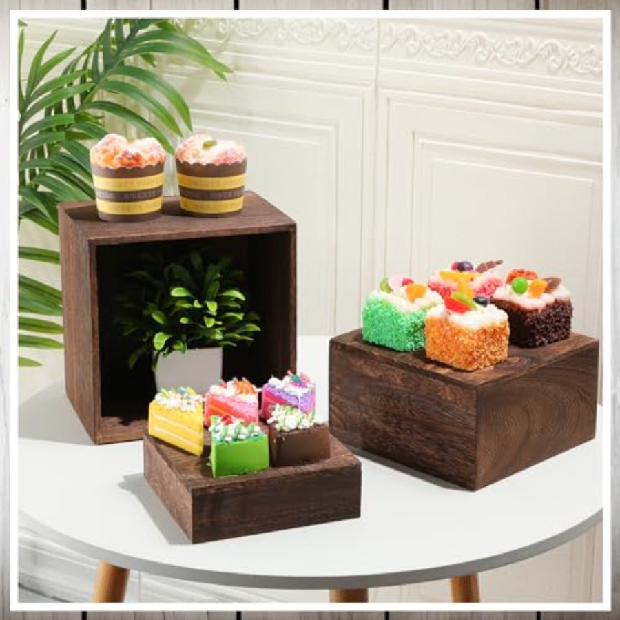 6 Pcs Wood Display Risers Rust – Display Risers Set recenzja i cena