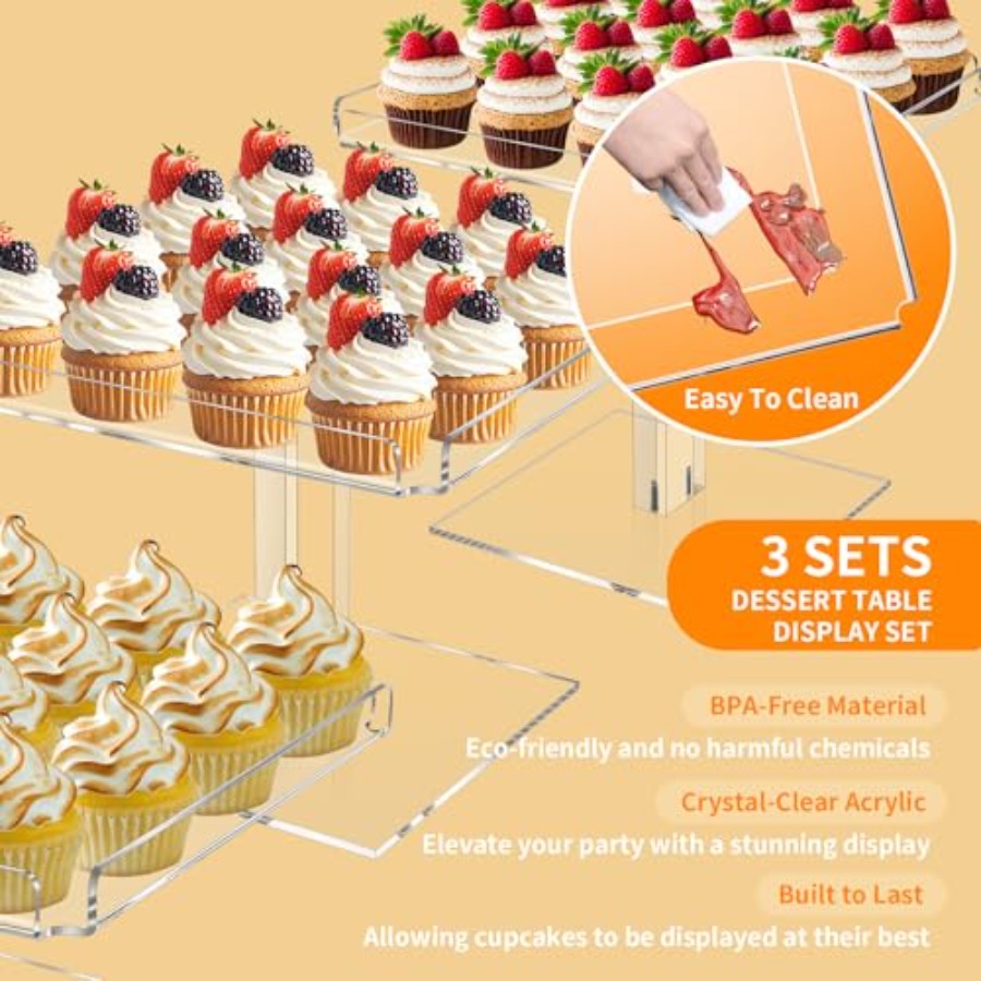 3 Tiered Serving Tray Set for  – Display Risers Set recenzja i cena